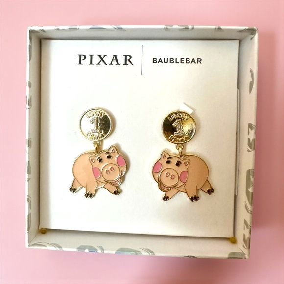BaubleBar Jewelry - BaubleBar Pixar Pig Lucky #1 Penny Earrings‎ - Pink and Gold New In Gift Box